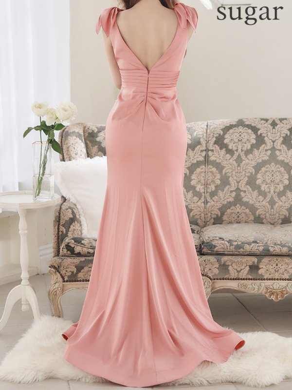 画像9: XS-Lサイズあり【SETTAN/セッタン】ショルダーリボン/ バストシアー/ ノースリーブ/ スリット/ マーメイド/ ロングドレス / キャバドレス long[OF2] (9)