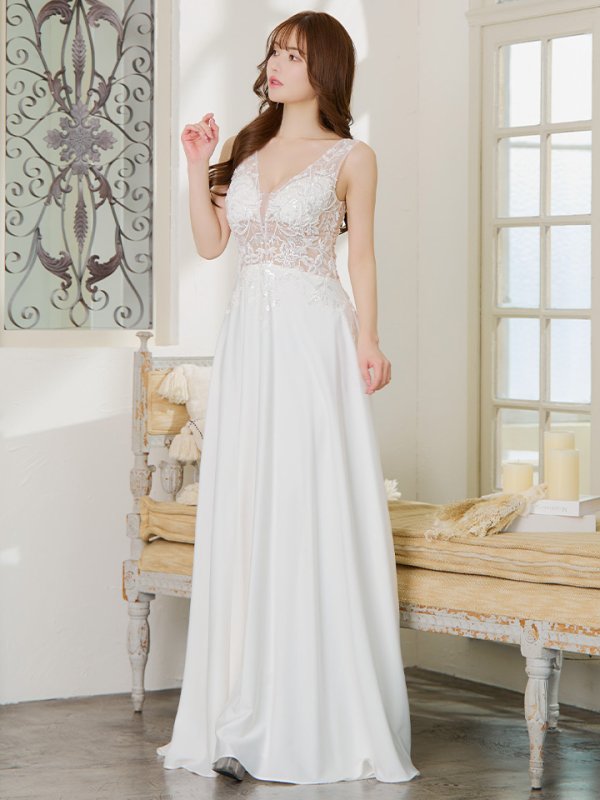 画像10: XS-Lサイズあり【SETTAN/セッタン】スパンコール/ ビーズ刺繍/ シアー/ ノースリーブ/ フレア/ Aライン/ ロングドレス / キャバドレス long[OF2] (10)