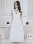 画像6: XS-Lサイズあり【SETTAN/セッタン】カシュクールデザイン/ Vネック/ ノースリーブ/ 膝丈/ プリーツ/ Aライン/ フレア/ ワンピース/ ミディアムドレス/ キャバドレス[OF2] (6)