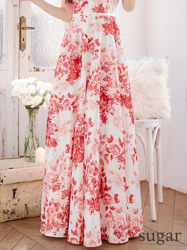 画像17: XS-Lサイズあり【SETTAN/セッタン】ローズプリント/ Vネック/ ノースリーブ/ Aライン/ フレア/ ロングドレス / キャバドレス long[OF2] (17)