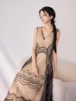 ベージュxブラック モデル：まおちゃる　身長：158cm　着用サイズ：7号(Sサイズ)