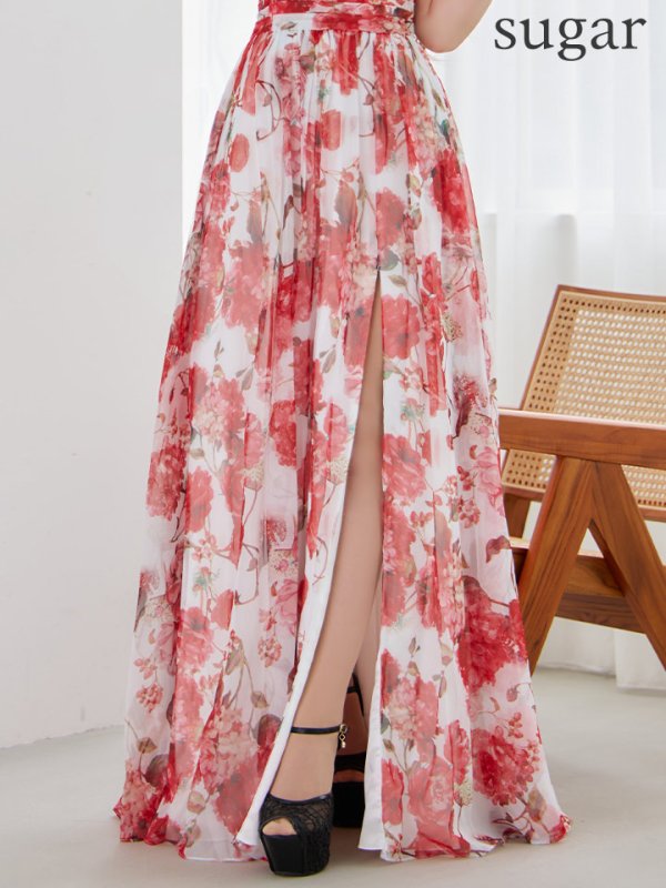 画像11: XS-Lサイズあり【SETTAN/セッタン】フラワー柄/ プリント/ シフォン/ アメスリ/ スリット/ Aライン/ ワンピース/ ロングドレス/ キャバドレス[OF2] (11)