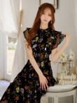 画像4: XS-Lサイズあり【SETTAN/セッタン】フラワープリント/ ノースリーブ/ ティアード/ フリル/ Aライン/ フレア/ 膝丈/ ミディアムドレス/ キャバドレス[OF2] (4)