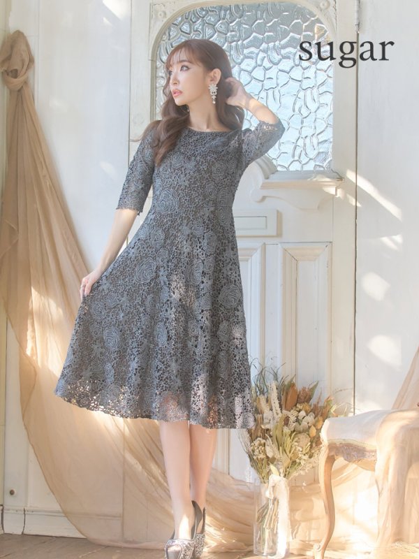 画像7: 【Lサイズあり】【SETTAN/セッタン】フラワーレース/ボートネック /ラメ /半袖 / ミディアム丈/ ワンピース/ ミニドレス/ キャバドレス[OF2] (7)