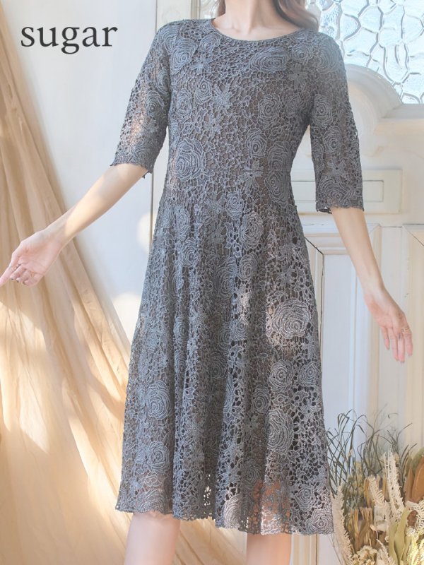 画像8: 【Lサイズあり】【SETTAN/セッタン】フラワーレース/ボートネック /ラメ /半袖 / ミディアム丈/ ワンピース/ ミニドレス/ キャバドレス[OF2] (8)