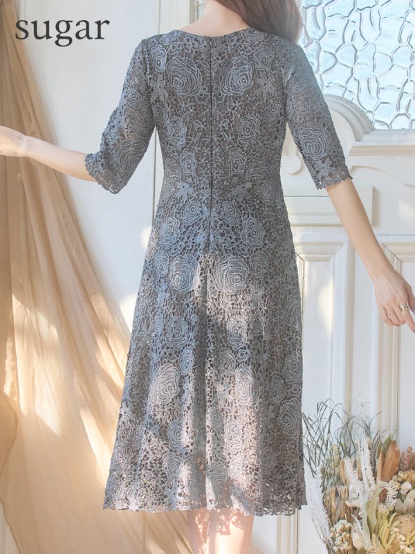 画像9: 【Lサイズあり】【SETTAN/セッタン】フラワーレース/ボートネック /ラメ /半袖 / ミディアム丈/ ワンピース/ ミニドレス/ キャバドレス[OF2] (9)