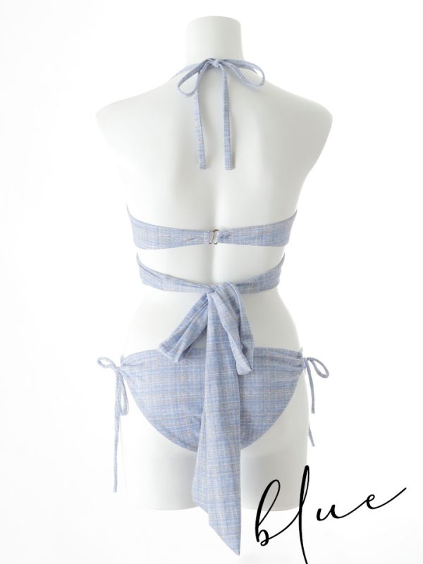 画像32: 【即日発送】【ビキニ】【水着】ツイードプリント バッククロスリボン クロスビキニ 2点セット[YMT] (32)