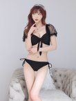画像24: 【即日発送！】【ビキニ】ドットシアースリーブスカート付きビキニ 3点セット【水着】[YMT] (24)