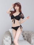 画像29: 【即日発送！】【ビキニ】ドットシアースリーブスカート付きビキニ 3点セット【水着】[YMT] (29)