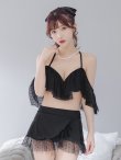 画像23: 【即日発送】【ビキニ】ドットシアーオフショルスカート付きビキニ 3点セット【水着】[YMT] (23)