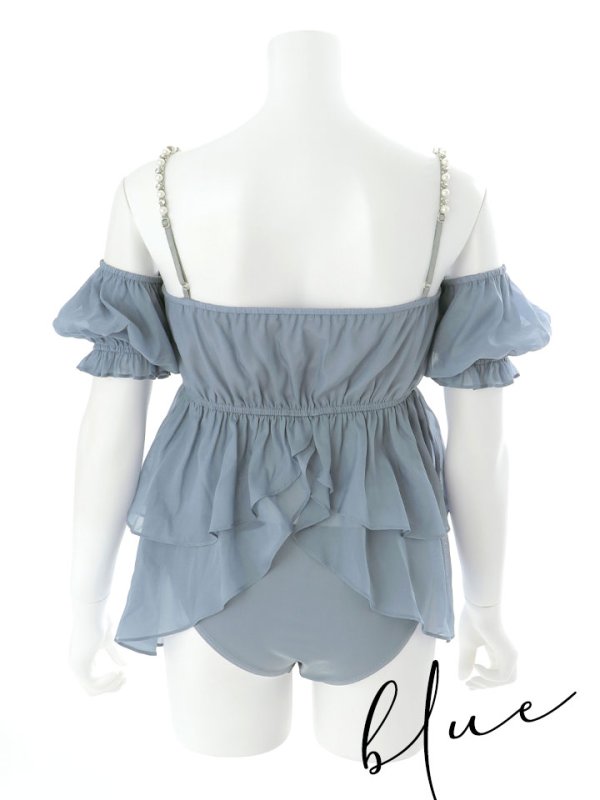 画像47: 【即日発送】【ビキニ】【水着】 フリルシフォン×オフショルダー ビキニ 2点セット[YMT] (47)