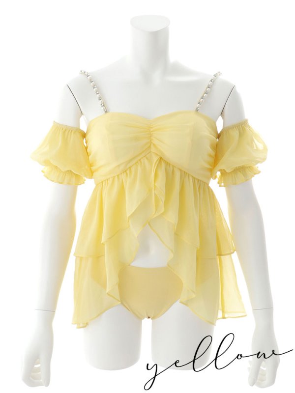 画像48: 【即日発送】【ビキニ】【水着】 フリルシフォン×オフショルダー ビキニ 2点セット[YMT] (48)