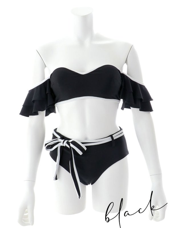 画像23: 【即日発送】【ビキニ】【水着】パイピングオフショルリボンビキニ 2点セット [YMT] (23)