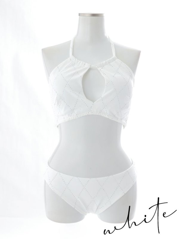 画像27: 【即日発送】【ビキニ】【水着】アーガイル風バストアップホルターネックビキニ 2点セット [YMT] (27)