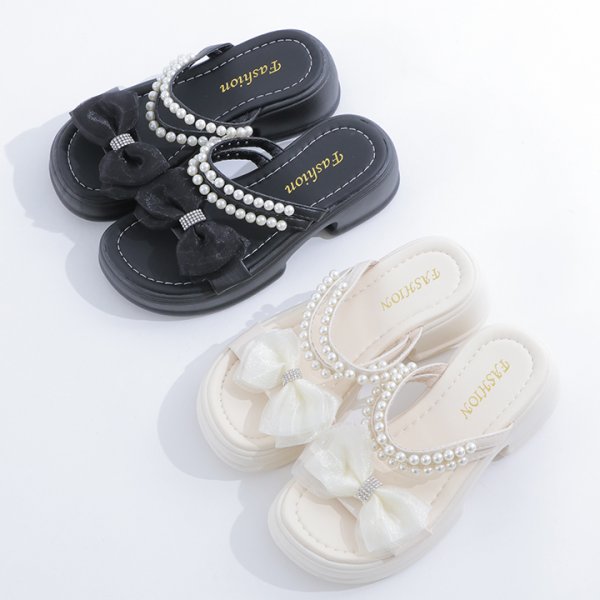 画像2: 【即日発送】【水着小物：ビーチサンダル】パール付き/ リボン/ 厚底サンダル[FB01] (2)