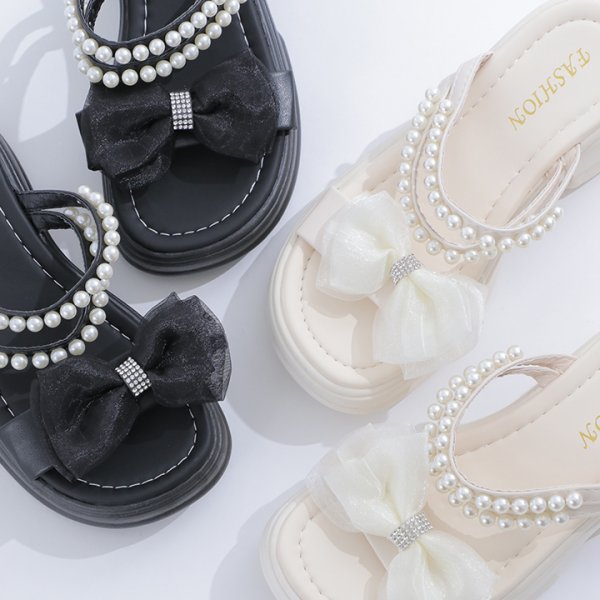 画像3: 【即日発送】【水着小物：ビーチサンダル】パール付き/ リボン/ 厚底サンダル[FB01] (3)