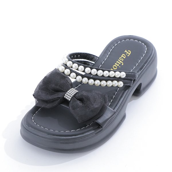 画像8: 【即日発送】【水着小物：ビーチサンダル】パール付き/ リボン/ 厚底サンダル[FB01] (8)