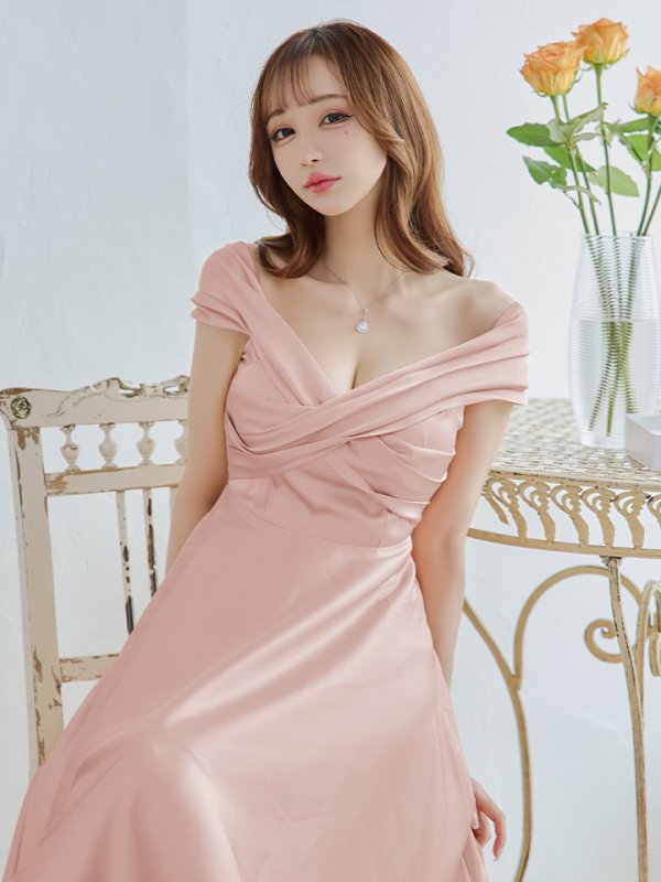 画像14: 【MONOQLO/モノクロ】オフショル/ バストクロス/ テールカット/ フレア/ ミモレ丈/ マキシ丈/ ロングドレス/ キャバドレス/ long【OF2C】[OF2] (14)