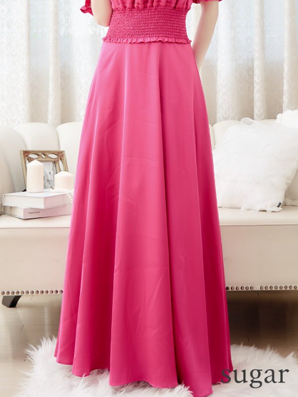 画像11: XSサイズあり【MONOQLO/モノクロ】フリル/ オフショル/ 半袖/ 袖あり/ Aライン/ フレア/ ロングドレス/ キャバドレス/ long【OF2C】 (11)