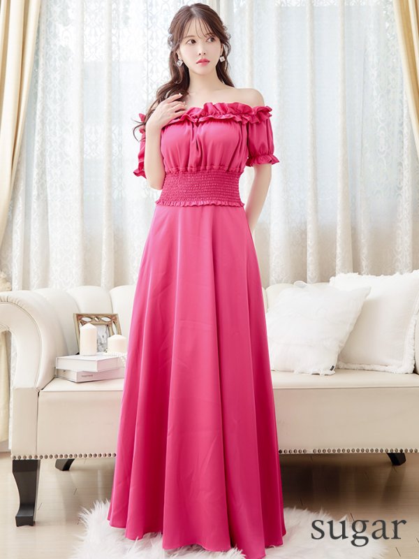 画像7: XSサイズあり【MONOQLO/モノクロ】フリル/ オフショル/ 半袖/ 袖あり/ Aライン/ フレア/ ロングドレス/ キャバドレス/ long【OF2C】 (7)