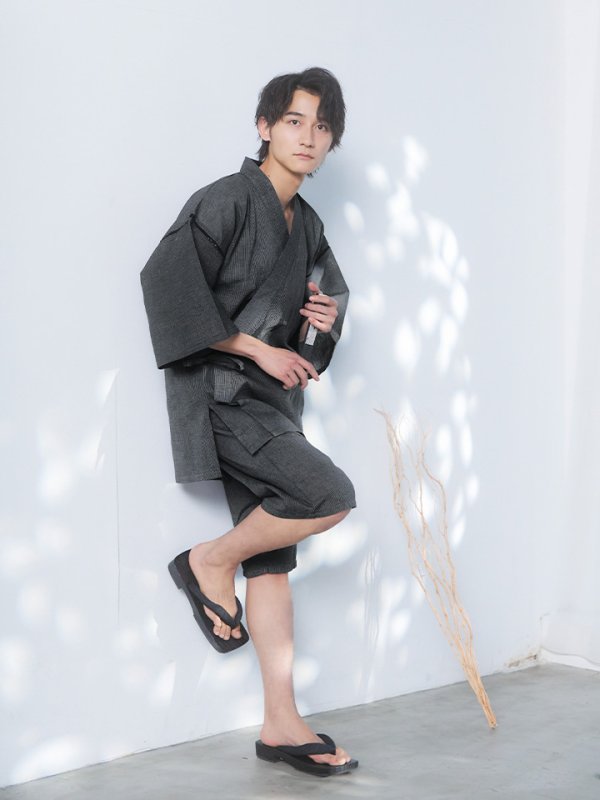 画像11: 【即日発送】【メンズ甚平】ダークグレー甚平【甚平2点セット 甚平/下駄】[YMT] (11)