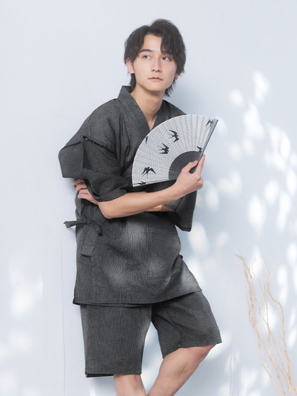 画像2: 【即日発送】【メンズ甚平】ダークグレー甚平【甚平2点セット 甚平/下駄】[YMT] (2)