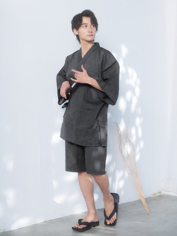 画像4: 【即日発送】【メンズ甚平】ダークグレー甚平【甚平2点セット 甚平/下駄】[YMT] (4)