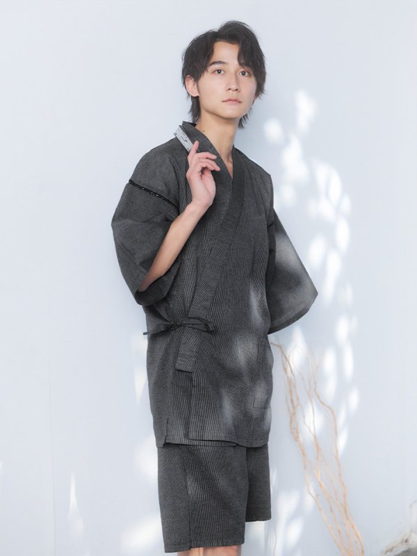 画像5: 【即日発送】【メンズ甚平】ダークグレー甚平【甚平2点セット 甚平/下駄】[YMT] (5)