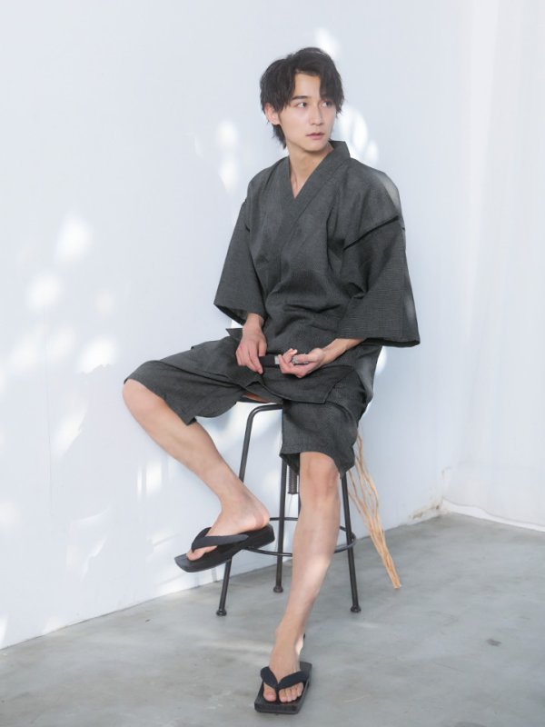 画像6: 【即日発送】【メンズ甚平】ダークグレー甚平【甚平2点セット 甚平/下駄】[YMT] (6)