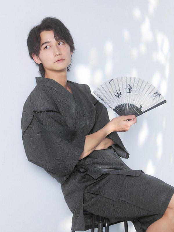 画像7: 【即日発送】【メンズ甚平】ダークグレー甚平【甚平2点セット 甚平/下駄】[YMT] (7)