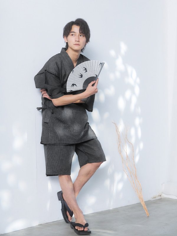 画像8: 【即日発送】【メンズ甚平】ダークグレー甚平【甚平2点セット 甚平/下駄】[YMT] (8)