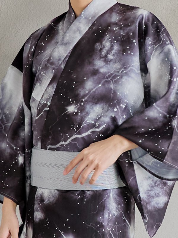 画像15: 【即日発送！】【メンズ浴衣】モノトーン×雷浴衣【浴衣３点セット 浴衣/帯/下駄】[YMT] (15)