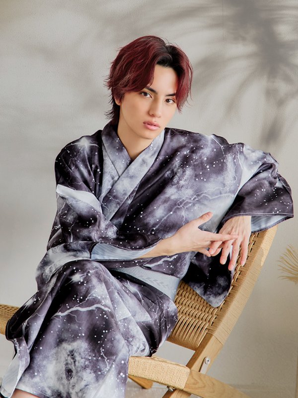 画像6: 【即日発送！】【メンズ浴衣】モノトーン×雷浴衣【浴衣３点セット 浴衣/帯/下駄】[YMT] (6)