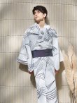 画像10: 【即日発送！】【メンズ浴衣】ホワイト×ブラック線画浴衣【浴衣・帯・下駄セット】 OBI-MS-004-wk-1-B [YMT] (10)