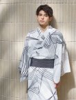 画像6: 【即日発送！】【メンズ浴衣】ホワイト×ブラック線画浴衣【浴衣・帯・下駄セット】 OBI-MS-004-wk-1-B [YMT] (6)