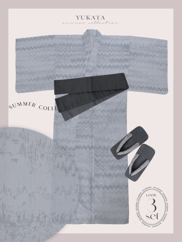 画像16: 【即日発送】グレイッシュニュアンス紳士浴衣 【浴衣３点セット 浴衣/帯/下駄】[YMT] (16)