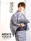 画像2: 【浴衣セット】グレー地格子柄メンズ浴衣【浴衣・帯・下駄セット】（OBI-MS-001-ok-10-B）[HC02] (2)