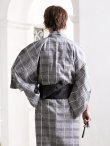 画像5: 【浴衣セット】グレー地格子柄メンズ浴衣【浴衣・帯・下駄セット】（OBI-MS-001-ok-10-B）[HC02] (5)