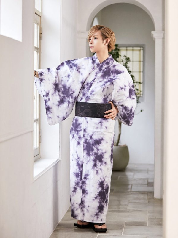 画像2: 【即日発送】【浴衣セット】タイダイ柄メンズ浴衣 【浴衣３点セット 浴衣/帯/下駄】[HC02] (2)