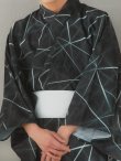 画像14: 【即日発送！】【メンズ浴衣】ブラックグリーン幾何学的模様浴衣【浴衣３点セット 浴衣/帯/下駄】[FB03] (14)