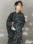 画像3: 【即日発送！】【メンズ浴衣】ブラックグリーン幾何学的模様浴衣【浴衣３点セット 浴衣/帯/下駄】[FB03] (3)