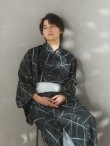 画像6: 【即日発送！】【メンズ浴衣】ブラックグリーン幾何学的模様浴衣【浴衣３点セット 浴衣/帯/下駄】[FB03] (6)
