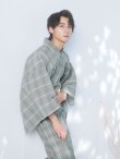 画像11: 【即日発送】【メンズ浴衣】グリーンベージュモダン浴衣【浴衣・帯・下駄セット】OBI-MS-001-ok-8-IV [YMT] (11)