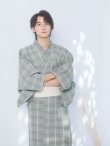 画像15: 【即日発送】【メンズ浴衣】グリーンベージュモダン浴衣【浴衣・帯・下駄セット】OBI-MS-001-ok-8-IV [YMT] (15)