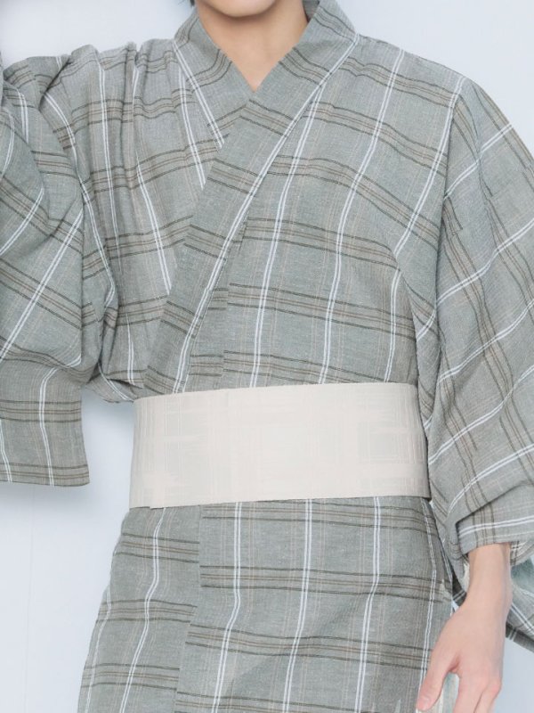 画像16: 【即日発送】【メンズ浴衣】グリーンベージュモダン浴衣【浴衣３点セット 浴衣/帯/下駄】[YMT] (16)