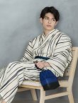 画像7: 【メンズ浴衣】白地×ストライプ浴衣【浴衣・帯・下駄セット】 OBI-MS-004-wk-2-BL [YMT] (7)