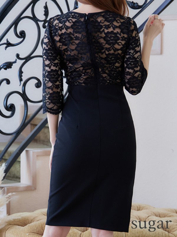 画像19: 【Andy /アンディ】レース切替 / アシメデザイン/ 袖あり/ 五分袖/ 膝丈/ タイト/ ミディアムドレス/ キャバドレス[OF05] (19)