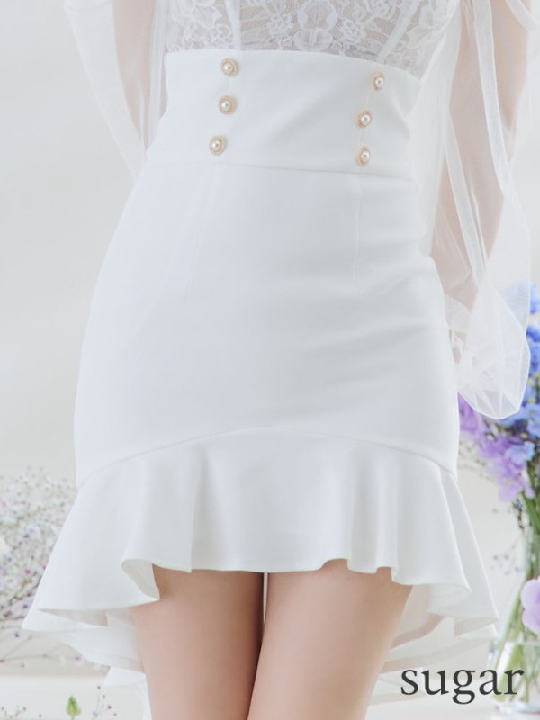 画像11: XSサイズあり【ANDY/アンディ】シアー/ レース/ マーメイド/ アシンメトリー/ 裾フリル/ パールボタン/ 袖あり/ 長袖/ ミニドレス/ キャバドレス[OF05] (11)