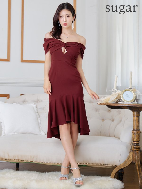 画像7: 【ANDY/アンディ】 フリル/ マーメイド/ カットアウト/ 無地/ オフショルデザイン/ ミディアムドレス/ キャバドレス[OF05] (7)