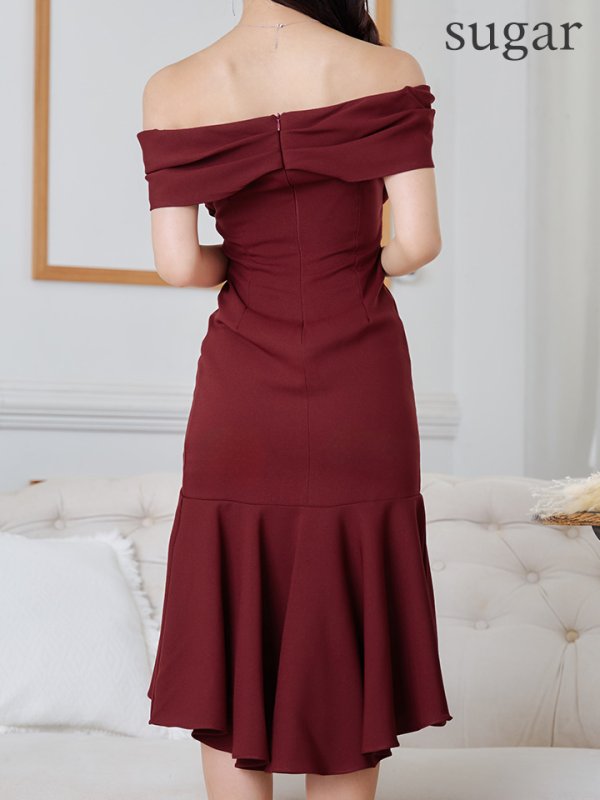 画像9: 【ANDY/アンディ】 フリル/ マーメイド/ カットアウト/ 無地/ オフショルデザイン/ ミディアムドレス/ キャバドレス[OF05] (9)